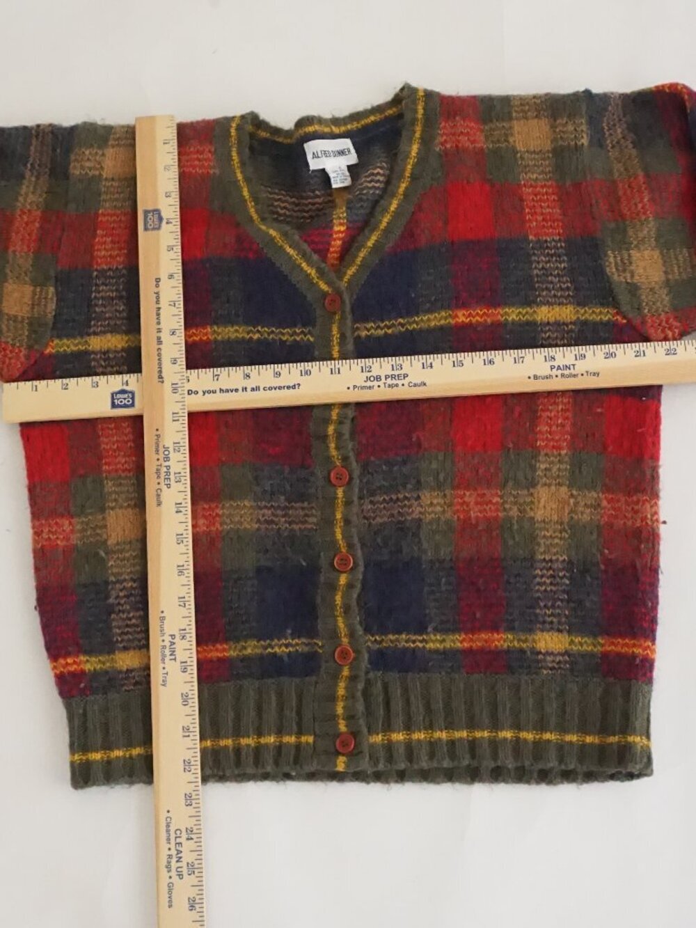 Vintage Alfred Dunner Red Navy Tartan Button Front Grandpa Cardigan S - Picture 3 of 9
